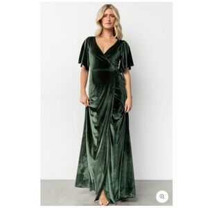 Baltic Born Meghan Velvet Wrap Maxi Dress Green Size Large V Neck Long New